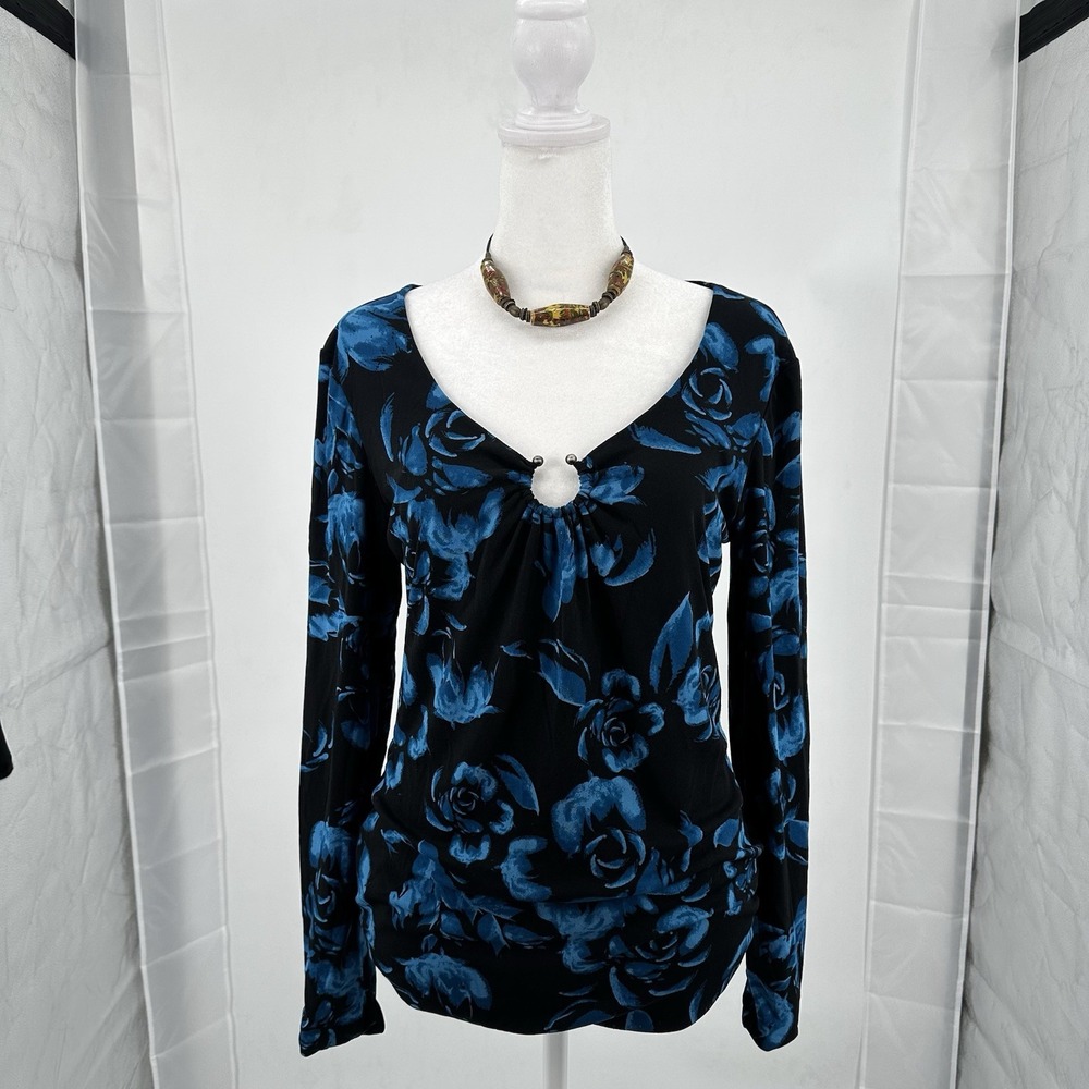 Classiques Entier Women's Silk Blend Floral Ring Neckline Top S Boho Artsy Chic